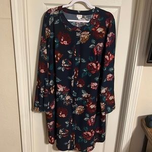 2XL Merona Rose floral Printed Button Up Dress